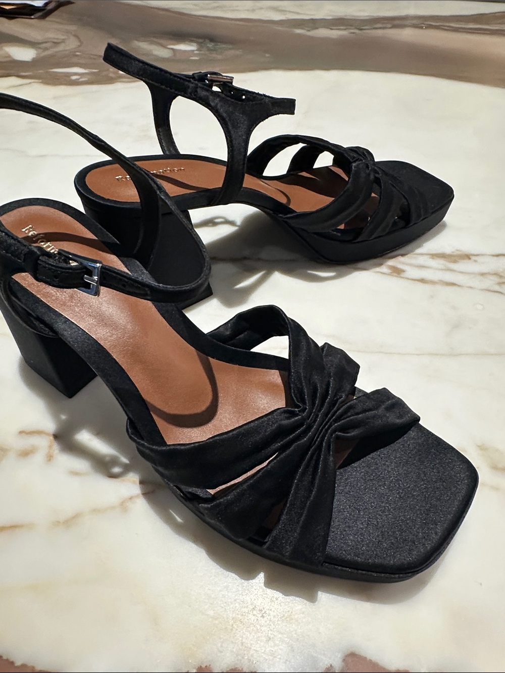 Reformation Black Knotted Satin Block Heel Sandals - Picture 5 of 6